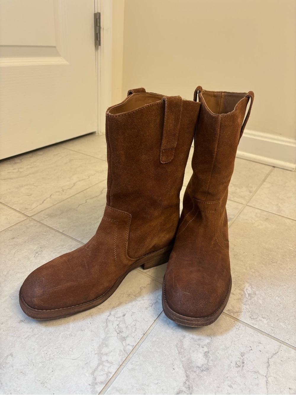 Free People, We The Free Brown Suede Mid-Calf Pull-On Boots, Size 38